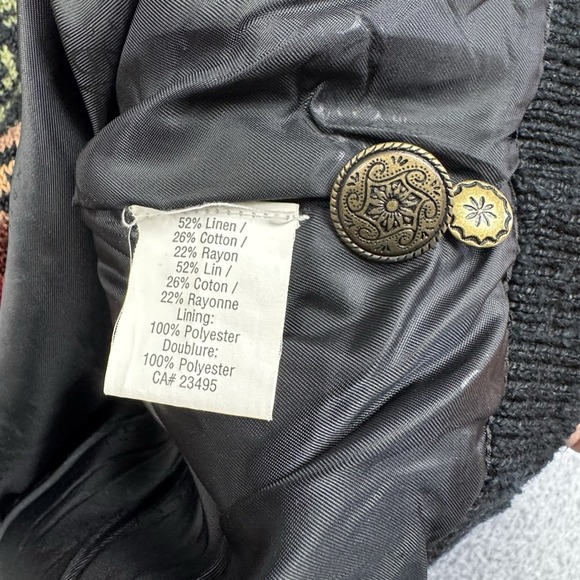 Icelandic Design Lined Cardigan Sweater Medium Linen Blend Fair Isle Floral Boho - Picture 5 of 8